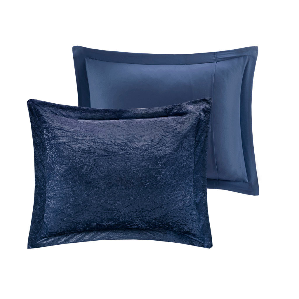 Velvet Comforter Set Full Navy Polyester