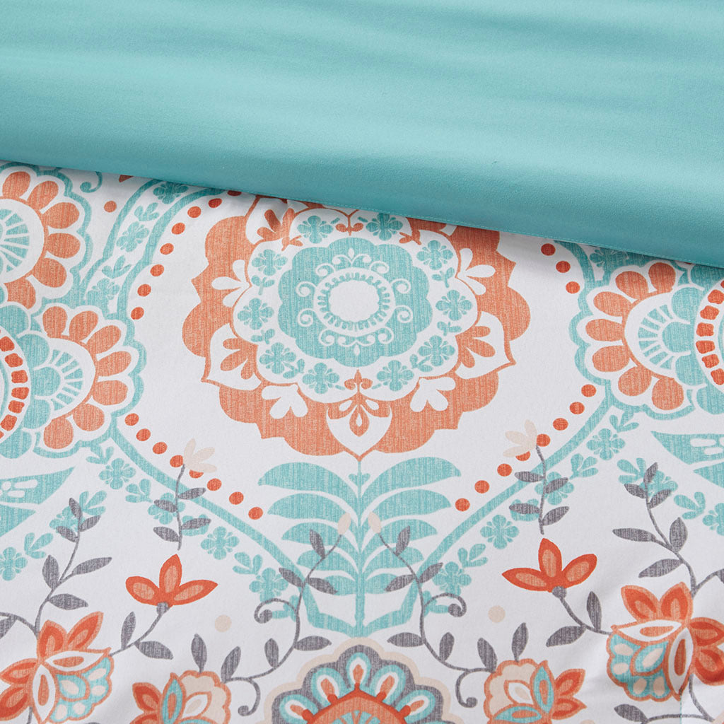 Boho Comforter Set With Bed Sheets Queen Aqua Polyester