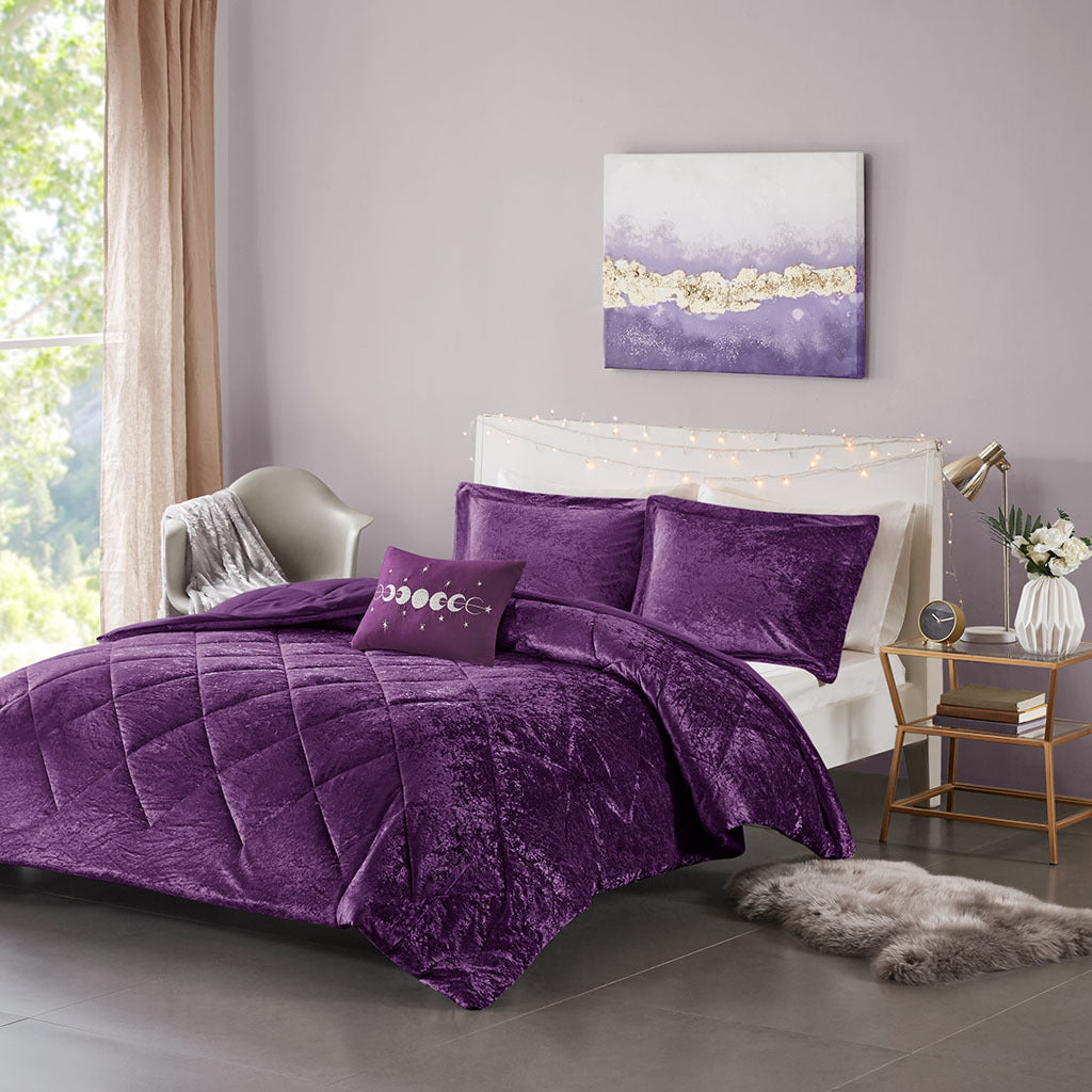 Velvet Comforter Set Full Purple Polyester