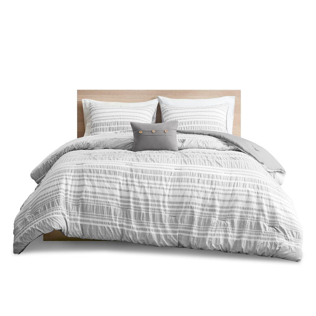 Striped Comforter Set Full Grey Microfiber