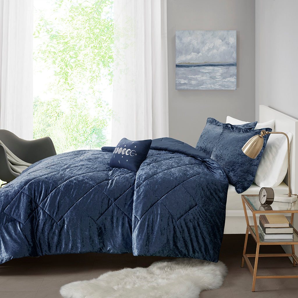 Felicia Velvet Comforter Set King Navy Cotton