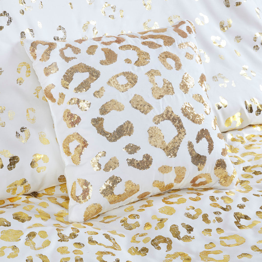 Metallic Animal Printed Comforter Set Ivory Gold Microfiber