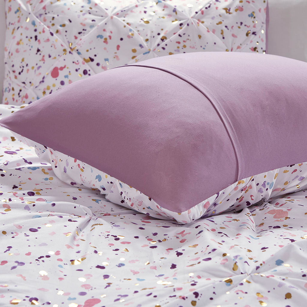 Metallic Printed And Pintucked Comforter Full Plum Polyester