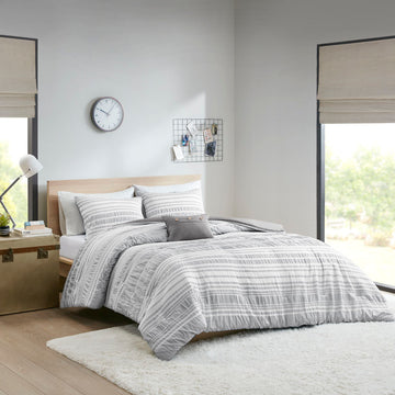 Striped Comforter Set Full Grey Microfiber