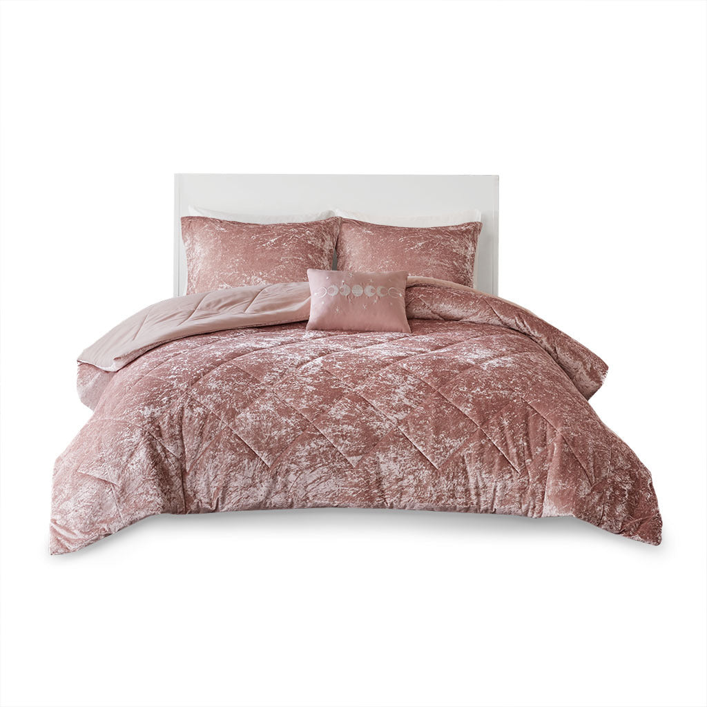 Velvet Comforter Set Full Blush Polyester