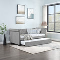 Daybed With Trundle Upholstered Tufted Sofa Bed, With Beautiful Round Armset Design, Twin Size, Grey Beige Solid Wood