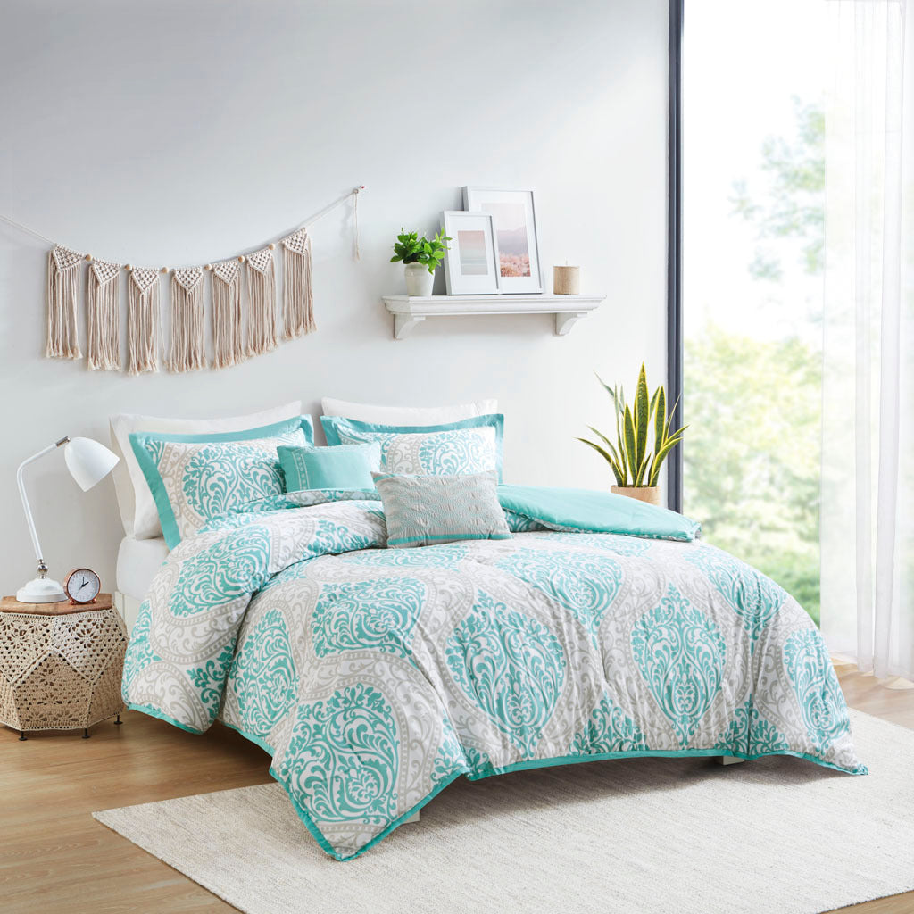 Comforter Set Full Aqua Polyester