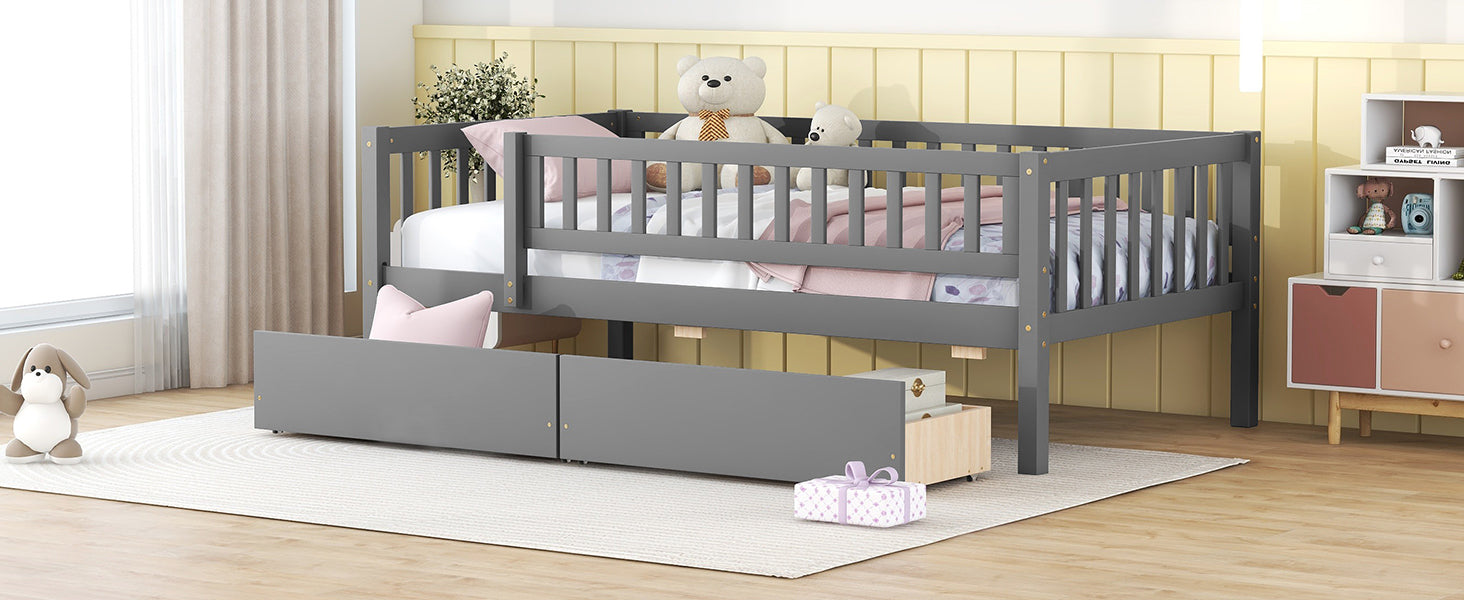 Twin Size Daybed Wood Bed With Two Drawers, Gray Twin Gray Solid Wood