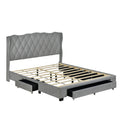 Upholstered Platform Bed With Tufted Headboard And 3 Drawers, No Box Spring Needed, Velvet Fabric, Queen Size Gray Gray Upholstered