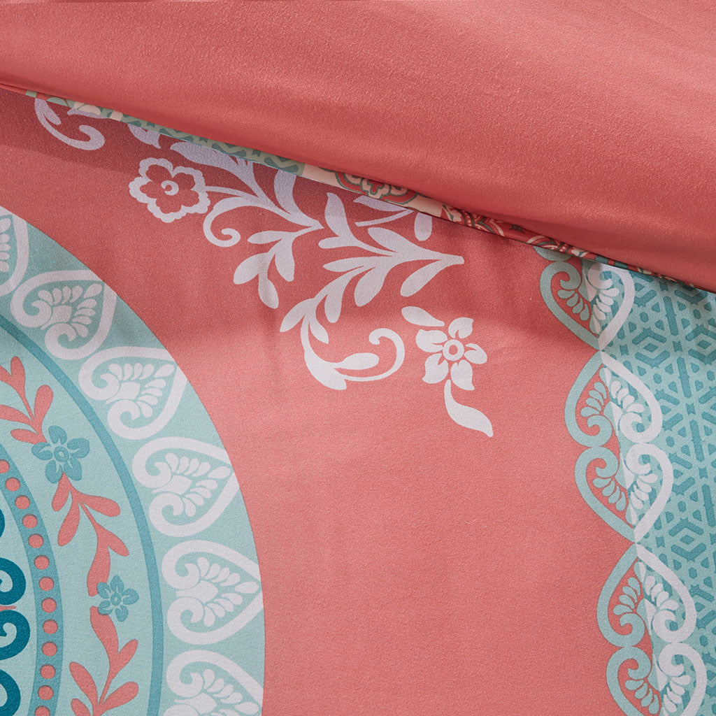 Boho Comforter Set With Bed Sheets Twin Xl Coral Polyester