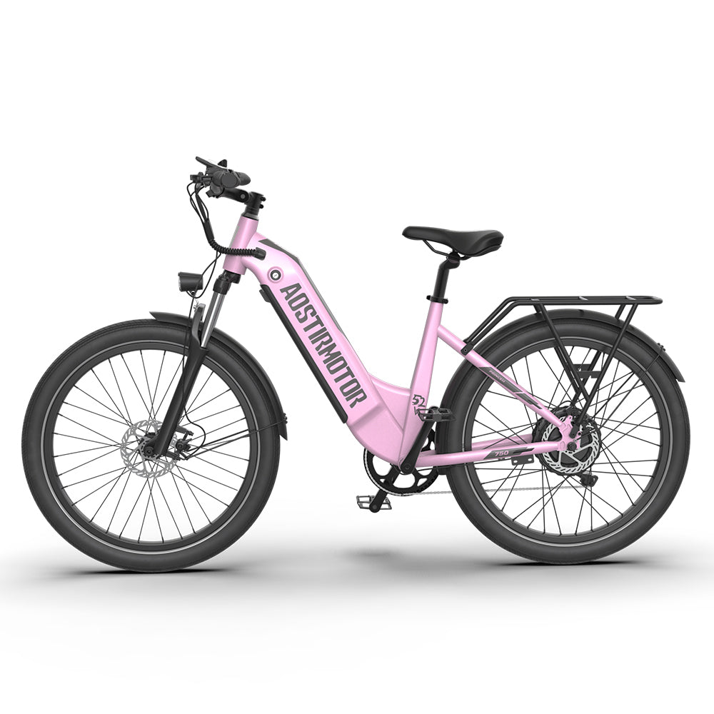 Aostirmotor Pattern 26" 750W Electric Bike Fat Tire 52V15Ah Removable Lithium Battery For Adults Pink Aluminium Alloy