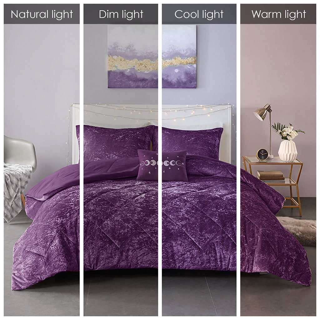 Velvet Comforter Set Full Purple Polyester