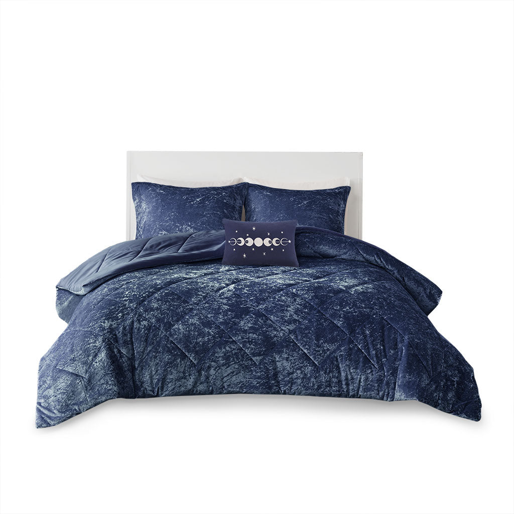 Felicia Velvet Comforter Set King Navy Cotton