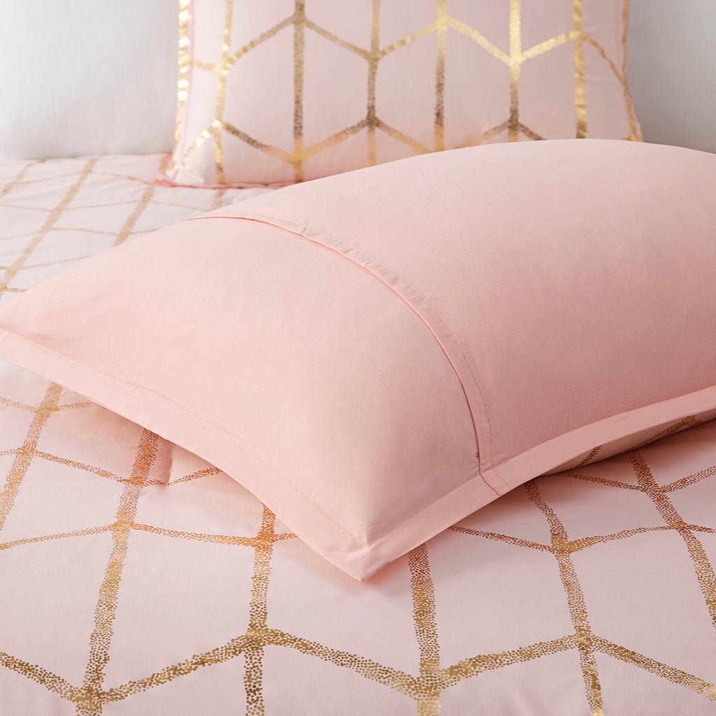 Metallic Printed Comforter Set King Blush Gold Polyester