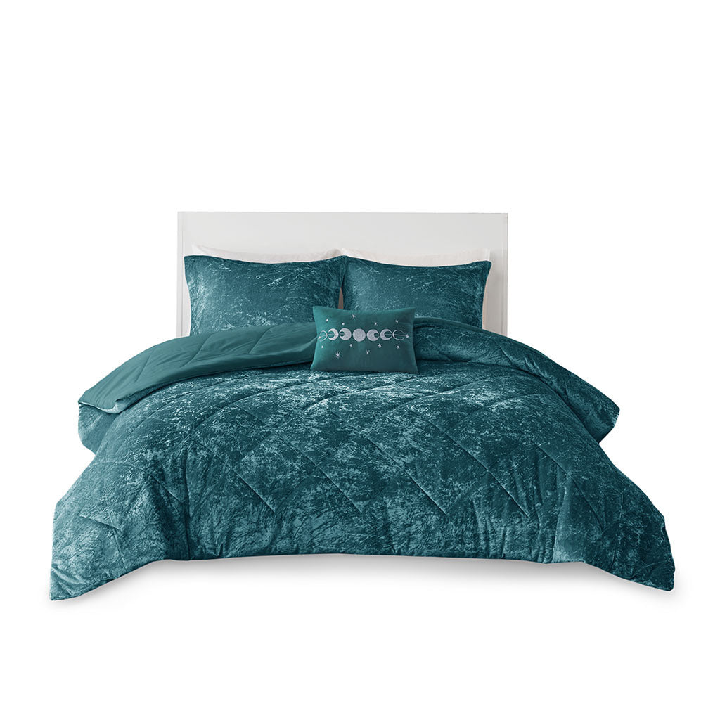 Velvet Comforter Set Full Teal Polyester