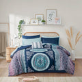 Boho Comforter Set With Bed Sheets Queen Navy Polyester