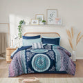 Boho Comforter Set With Bed Sheets Full Navy Polyester