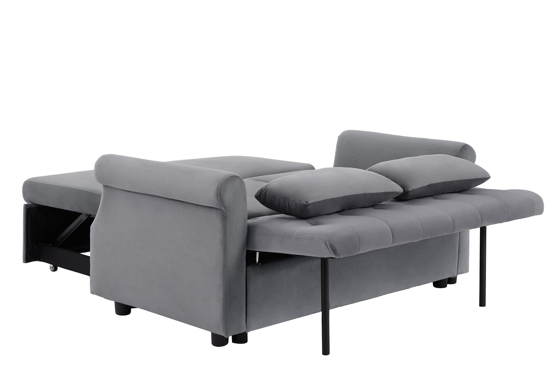 Artemax 55'' Modern Shiny Velvet Convertible Loveseat Sleeper Sofa Couch W 2 Lumbar Pillows, Adjustable Pull Out Bed And Removable Armrest For Nursery, Living Room, Apartment, Home Office Gray Foam Velvet