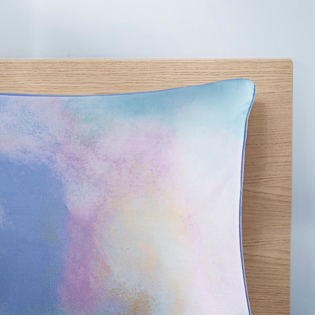 Watercolor Tie Dye Printed Comforter Set With Throw Pillow Twin Aqua Polyester