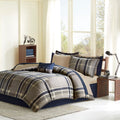 Plaid Comforter Set With Bed Sheets Queen Navy Multi Polyester