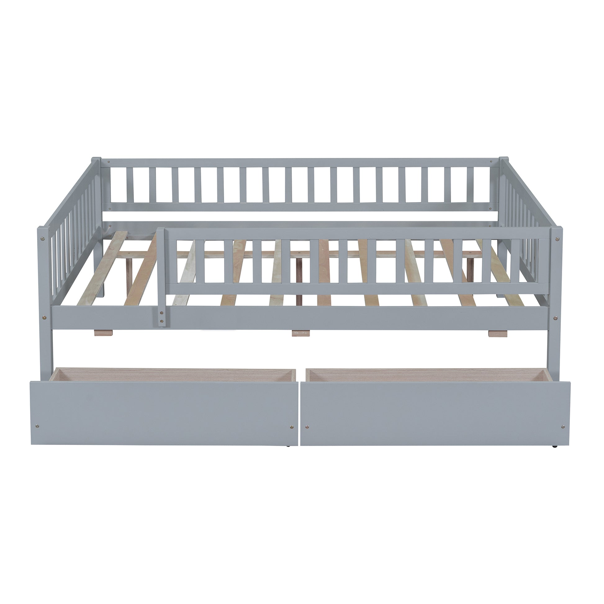 Full Size Daybed Wood Bed With Two Drawers, Gray Full Gray Solid Wood