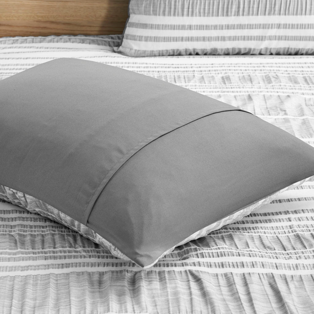 Striped Comforter Set Full Grey Microfiber