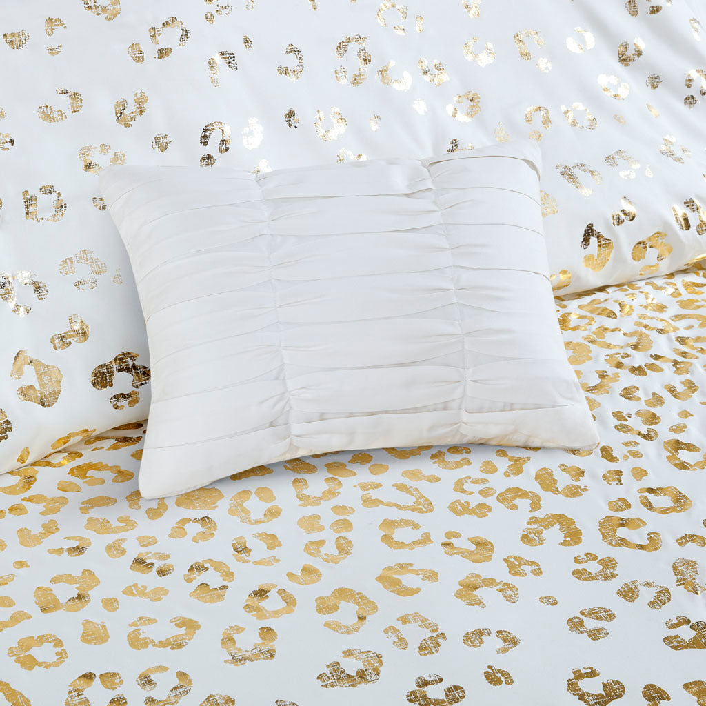 Metallic Animal Printed Comforter Set Twin Xl Ivory Gold Microfiber