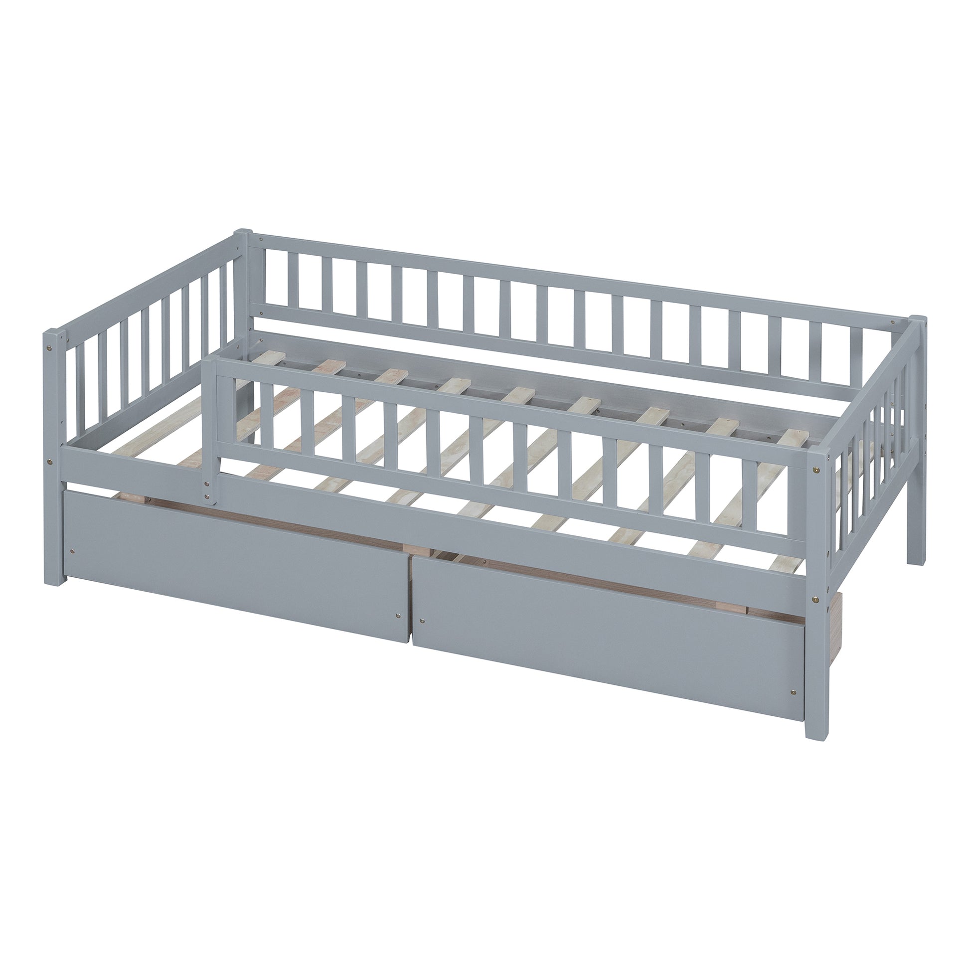 Twin Size Daybed Wood Bed With Two Drawers, Gray Twin Gray Solid Wood