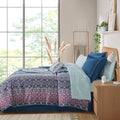 Boho Comforter Set With Bed Sheets Queen Navy Polyester