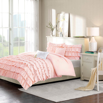 Ruffle Comforter Set Twin Blush Polyester