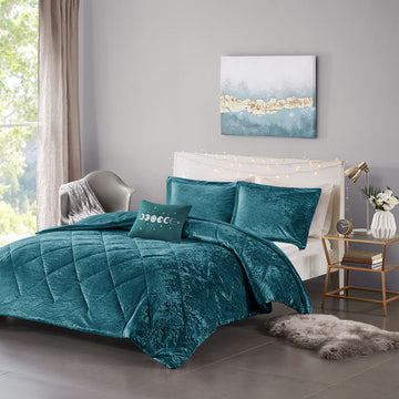 Velvet Comforter Set Full Teal Polyester