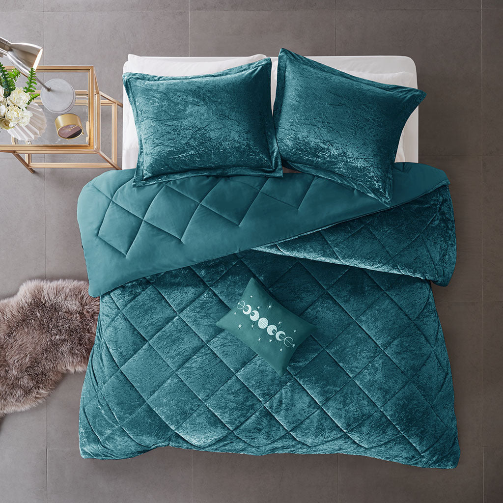 Velvet Comforter Set Full Teal Polyester