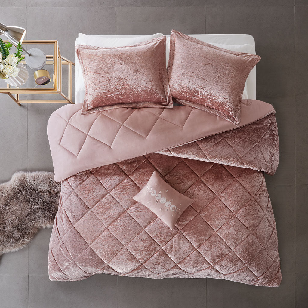 Velvet Comforter Set Full Blush Polyester