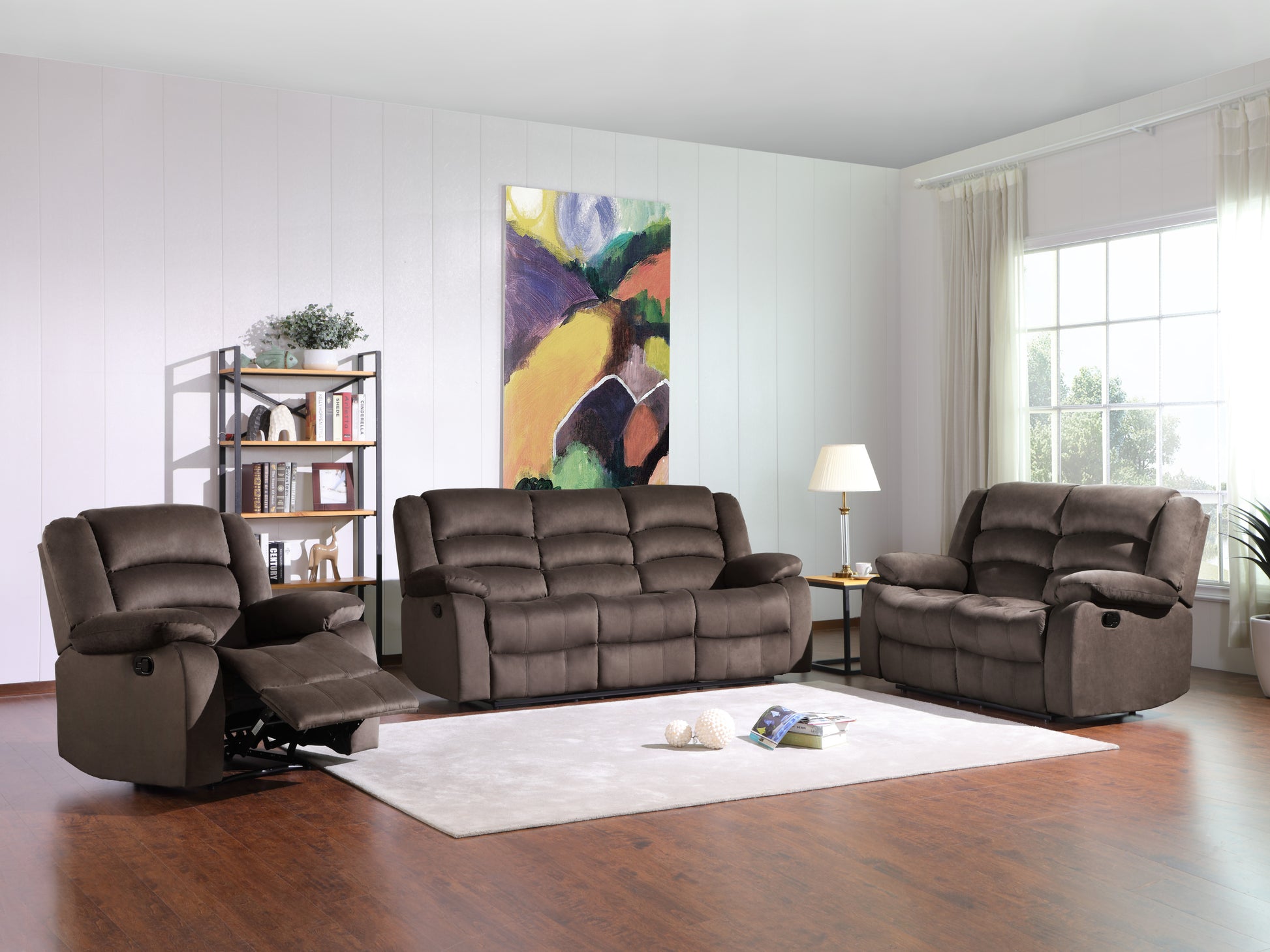 Transitional Microfiber Fabric Recliner Chair Brown Foam Fabric