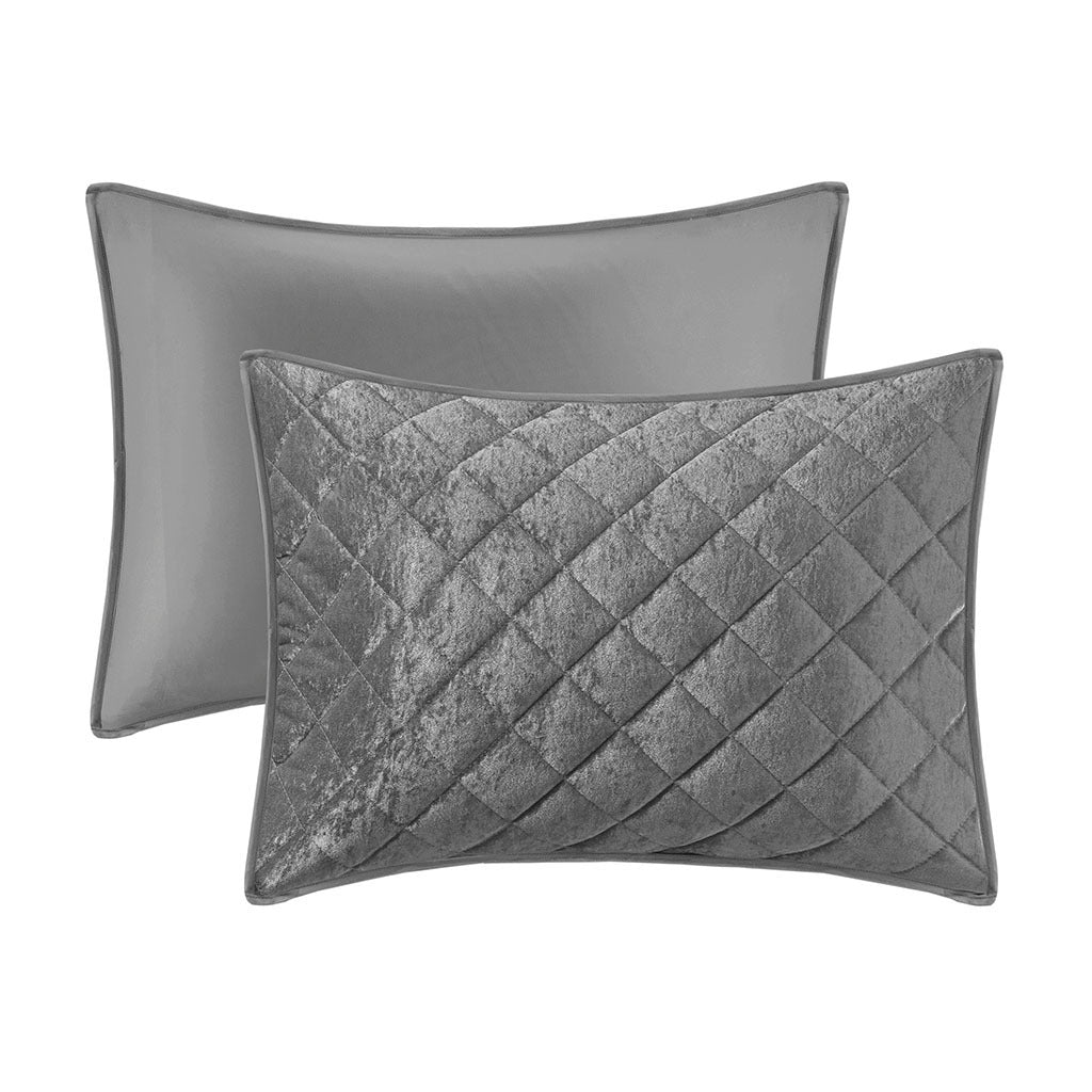 Velvet Quilt Set Full Grey Polyester