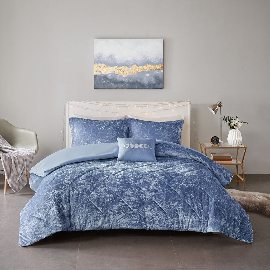 Velvet Duvet Cover Set Full Blue Polyester