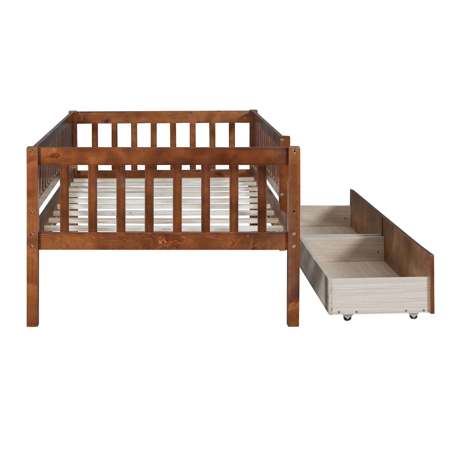 Twin Size Daybed Wood Bed With Two Drawers, Walnut Twin Walnut Solid Wood