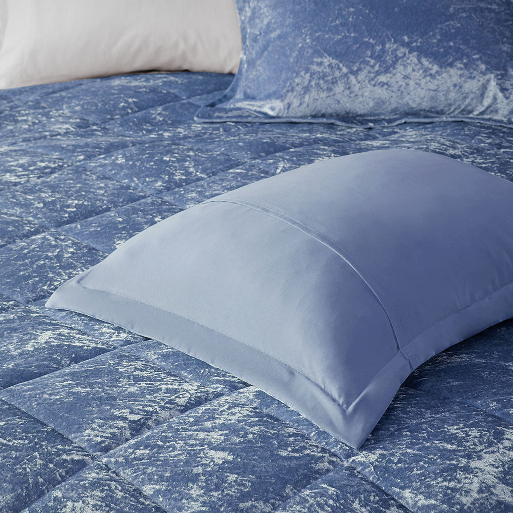 Velvet Duvet Cover Set Full Blue Polyester