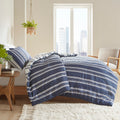 Striped Reversible Comforter Set King Navy Polyester