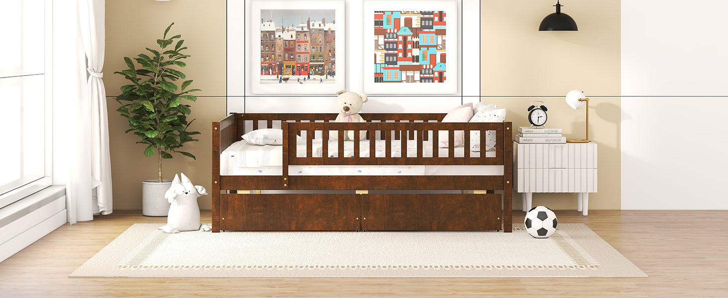 Full Size Daybed Wood Bed With Two Drawers, Walnut Full Walnut Solid Wood