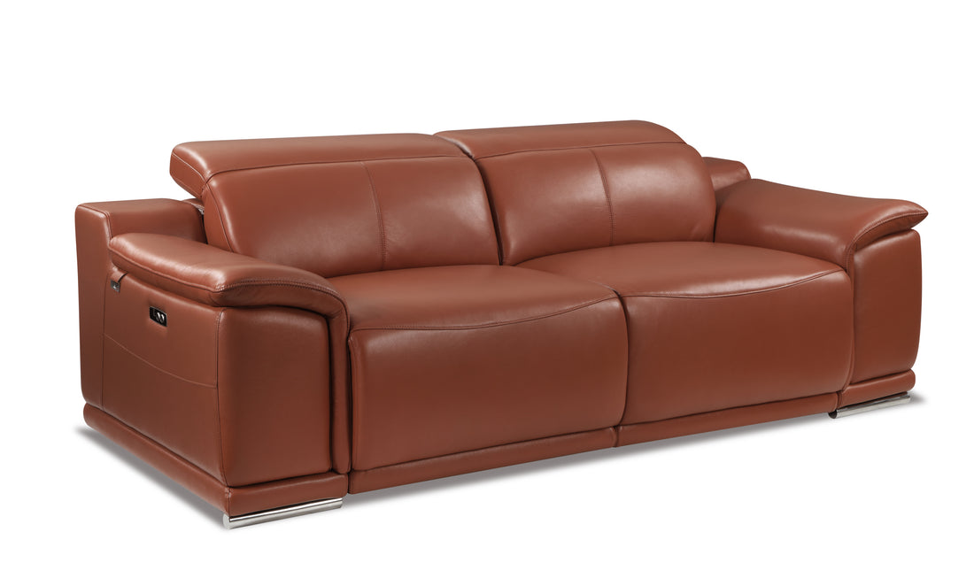 Genuine Italian Leather Power Reclining Sofa Camel Foam Leather