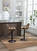 Coolmore Swivel Bar Stools Set Of 2 Adjustable Counter Height Chairs With Footrest For Kitchen, Dining Room 2Pc Set Beige Polyester