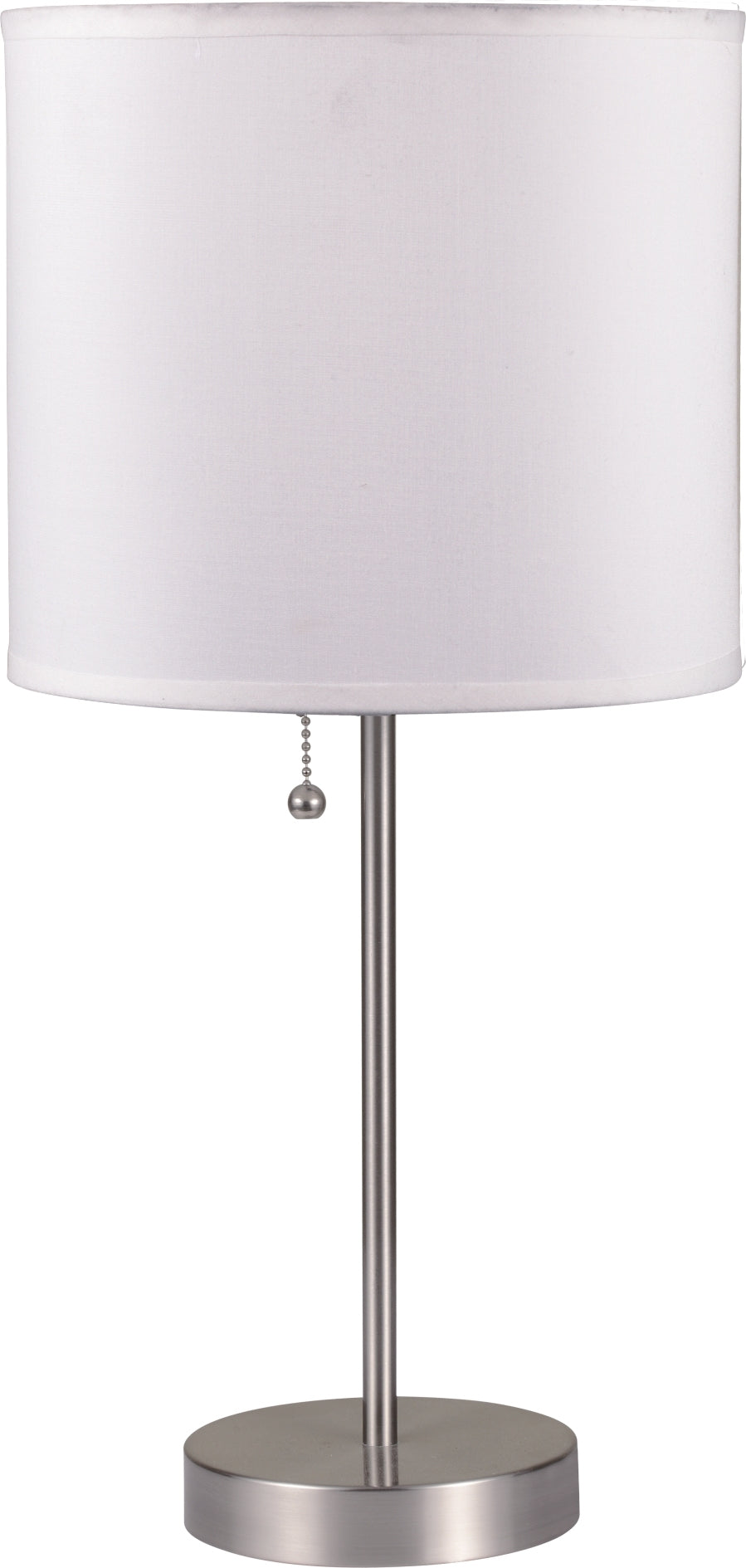 19"H White Pull Table Lamp 1Pc Ctn 0.73 3.19 Brushed Nickel Metal