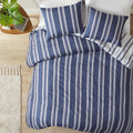 Striped Reversible Comforter Set King Navy Polyester