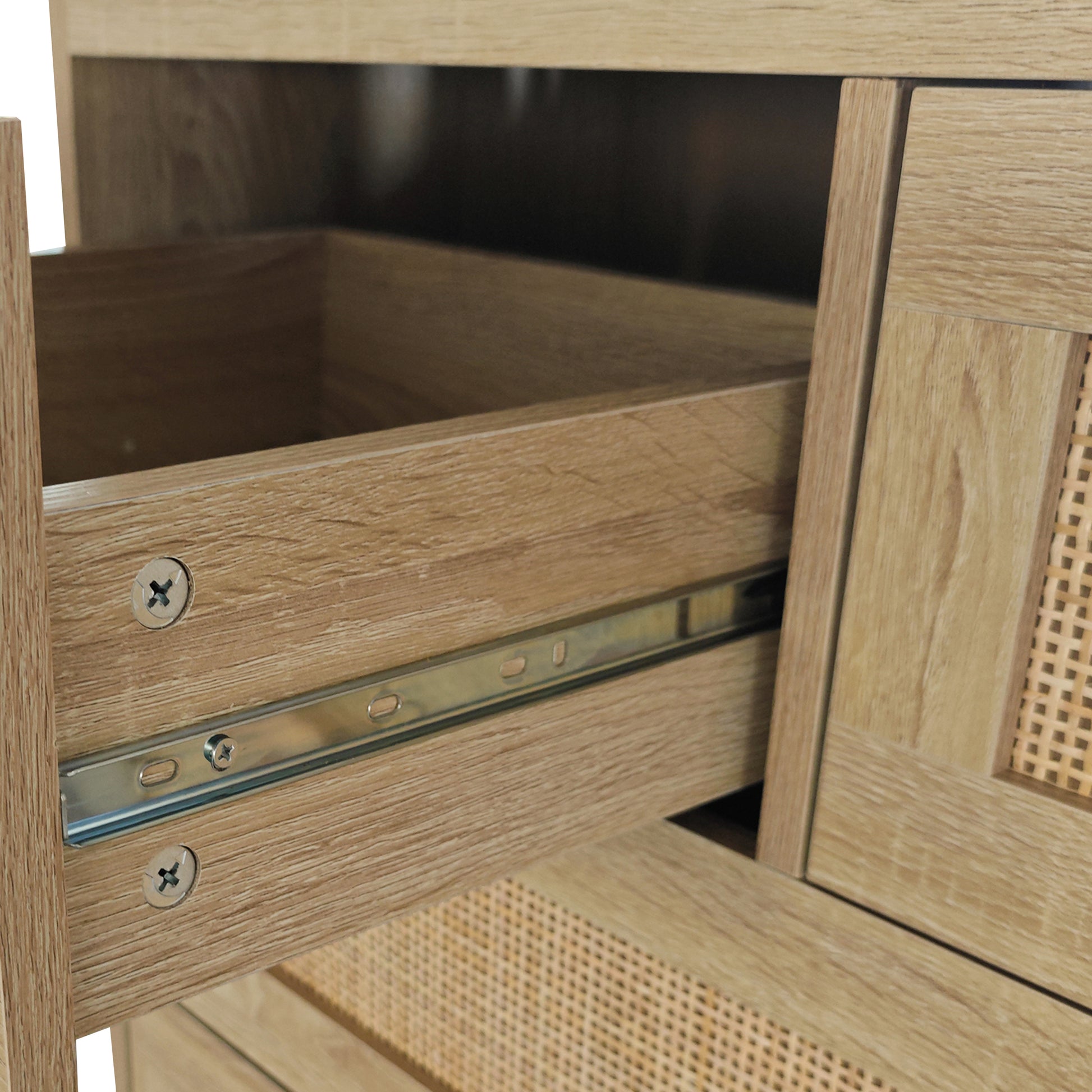 4 Drawers Rattan Cabinet,For Bedroom,Living Room,Dining Room,Hallways,Easy Assembly Natural Particle Board