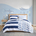 Cotton Cabana Stripe Reversible Quilt Set With Shark Reverse Full Navy Cotton