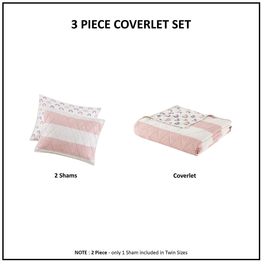 Cotton Cabana Stripe Reversible Quilt Set With Rainbow Reverse Full Pink Cotton