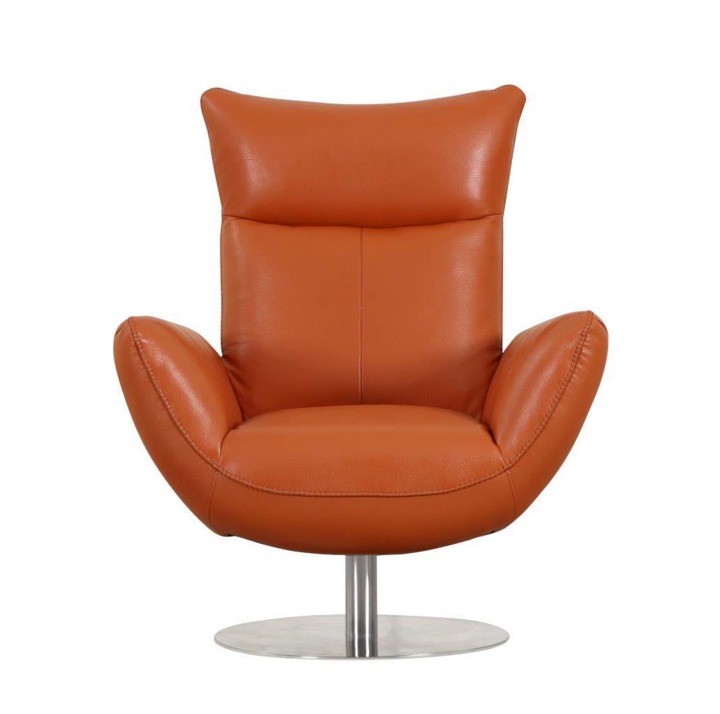 22" Modern Genuine Italian Leather Lounge Chair Orange Foam Leather