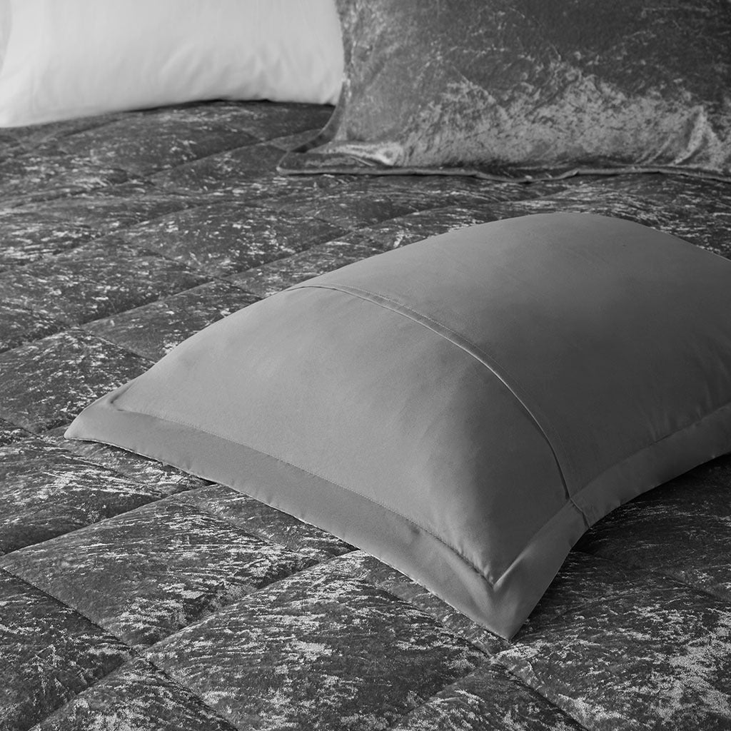 Velvet Duvet Cover Set King Grey Polyester