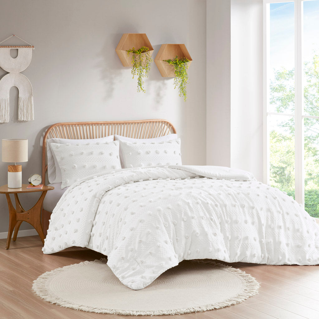 Clip Jacquard Comforter Set Twin Ivory Polyester